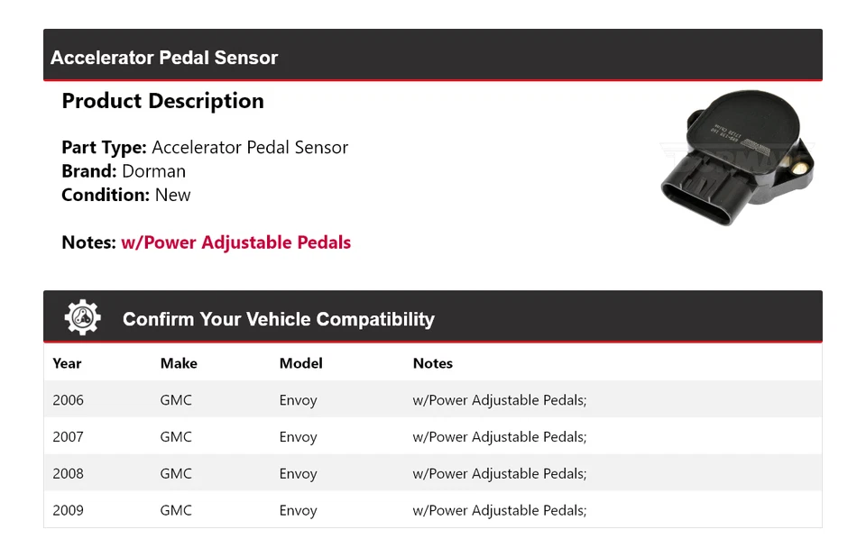 Sensor de pedal acelerador para GMC Envoy Dorman 2006-2009 2007 2008 Foto 2 de 4
