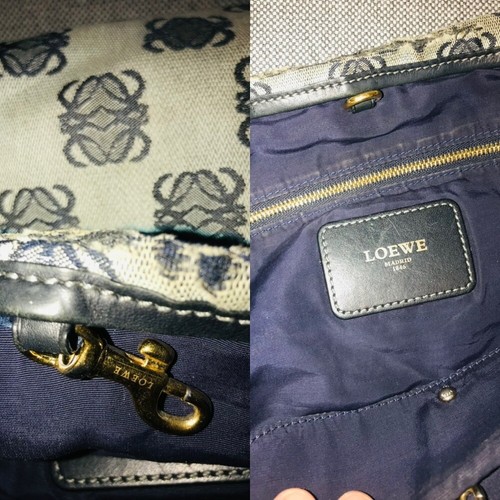 Vintage Loewe Monogramm Canvas mit marineblauem Leder getrimmtem Oberteil Händel Tragetasche - Bild 9 von 12