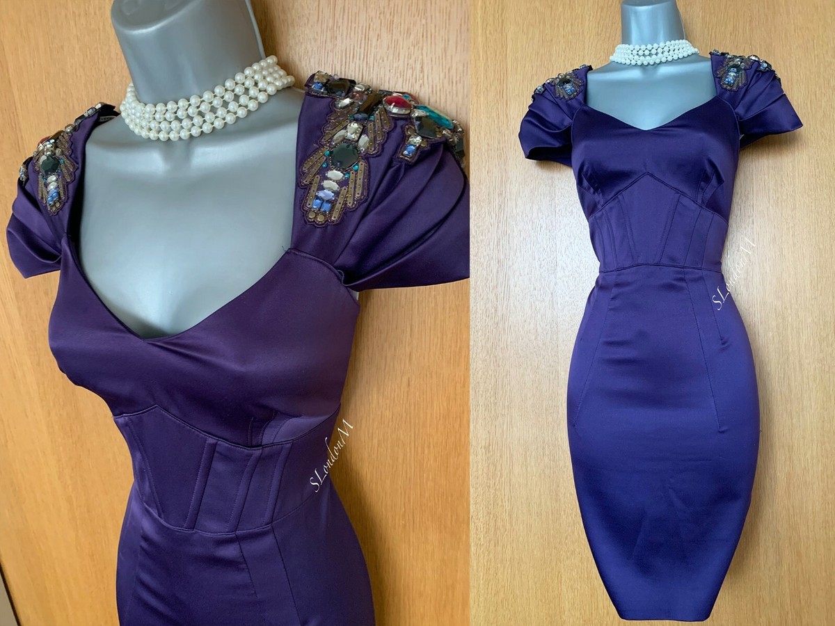 Karen Millen UK 10 Purple Embellished Shoulder Cocktail Party Prom Shift Dress eBay