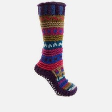 Tibetan Socks Hand Knit Wool Fleece Lined Long Slipper Socks Multi-color XS.