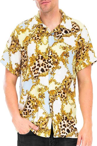 Camisa para hombre con botones de mezcla de poliéster estampado ligero resorte manga corta con botones - Imagen 40 de 40