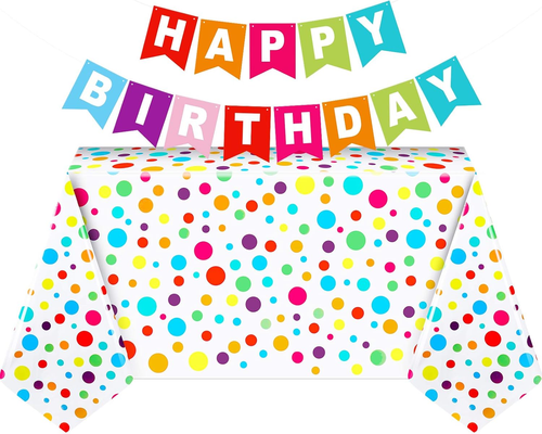 2 Pcs Polka Dot Birthday Tablecloth Rainbow Plastic Table Cloth 51 X 71 Inch Rec - Picture 11 of 12