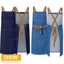 10 x Chefs Restaurant Stonewash Bleach Denim Full Bib Apron with Pockets CA033