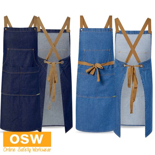 10 x Chefs Restaurant Stonewash Bleach Denim Full Bib Apron with Pockets CA033 - Bild 1 von 7