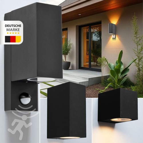 Außenwandleuchte GU10 IP44 Schwarz Eckig Außenleuchte  LED Bewegungsmelder Alu - Bild 1 von 33