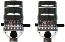 Silver Push Thru On/Off Lamp Repair Replacement Sockets, Medium Base, 2 Pack