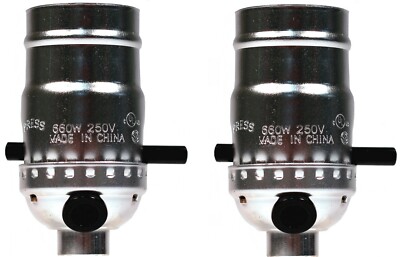 Silver Push Thru On/Off Lamp Repair Replacement Sockets, Medium Base, 2 Pack