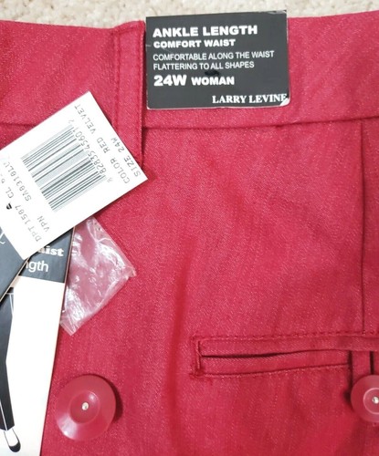 LARRY LEVINE ~Women Plus Size 24W~ Red Velvet Slacks Flat Front Ankle Pants NWT. - Picture 4 of 15