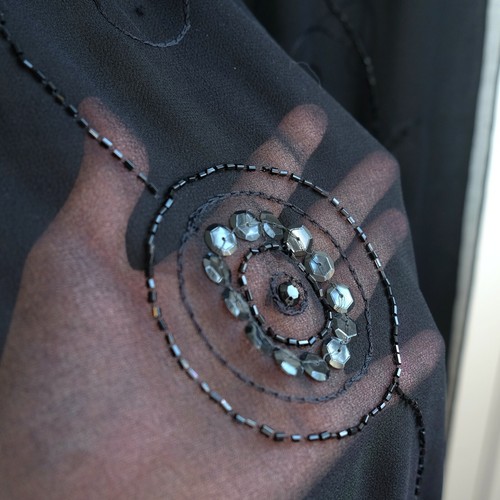 Cejon Black Beaded Embellished Chiffon Scarf Holiday Sparkle Sequins 72" x 20" - Picture 5 of 8