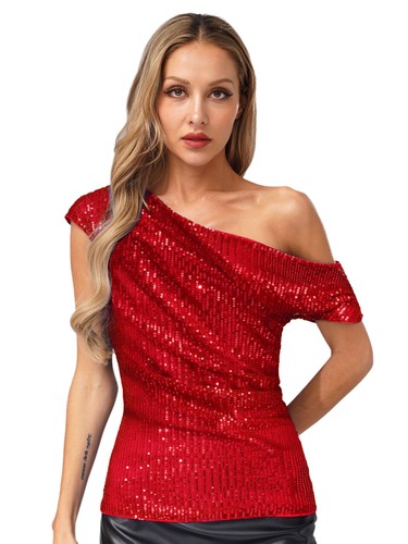 Women TOP Solid Color Daily Wear Comfortable T-shirt Soft One-shoulder Club - Picture 29 of 79