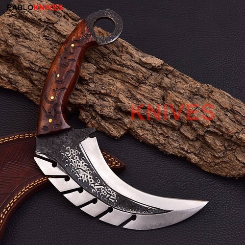 10" Hand Forged Carbon Steel Hunting Full Tang Viking Style Karambit Knife - Picture 3 of 4
