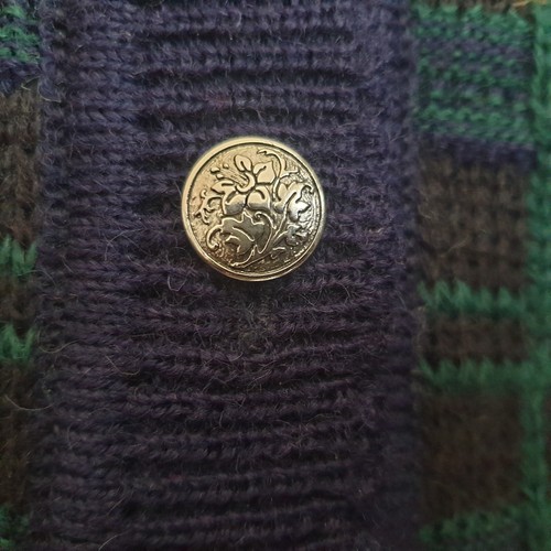Vintage 80s 90s Green Check Cardigan Sz L Oversized Knit Silver Tone Buttons - Picture 4 of 7