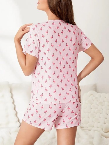 Womens Butterfly Printed Tops Shorts Set Love Heart Bear Lounge Wear 2pcs Suit - Picture 92 of 142