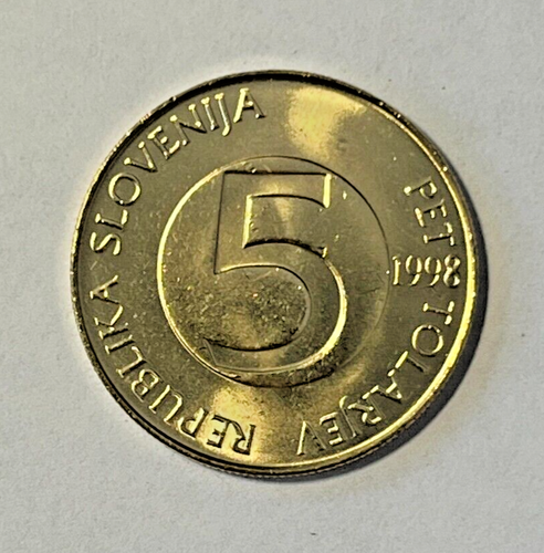 1998 Slovenia 5 tolarjev Coin Head of Alpine Ibex Wildlife Deer Antelope Buck - Picture 2 of 2