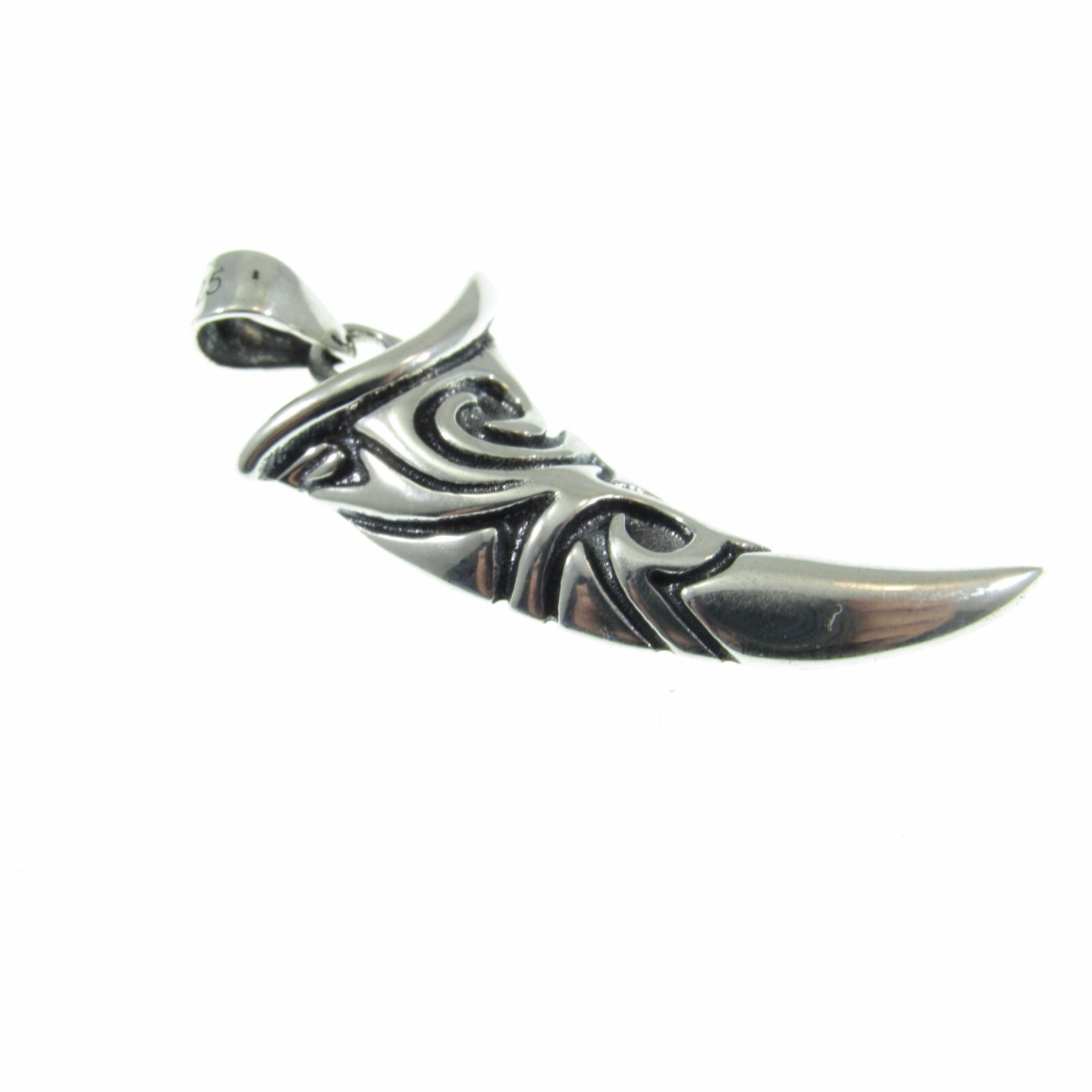 Solid 925 Sterling Silver Tribal Tooth Sabertooth Pendant - Wolf Fang Charm