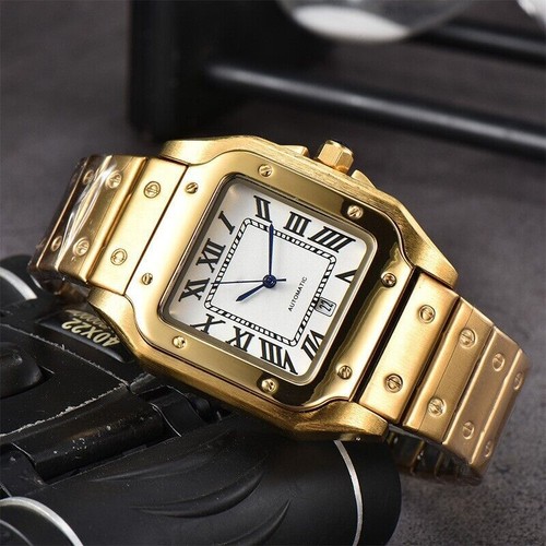NEW Santos Quartz Square Watch Sweep Second Movement Calendar All-steel Watch - Picture 1 of 31