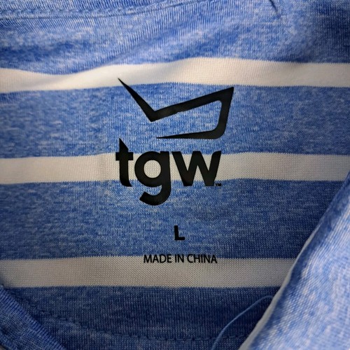 Tiger Woods TGW Men Polo Shirt Sz Large Striped Golf Masters Pullover Blue White - Picture 3 of 14