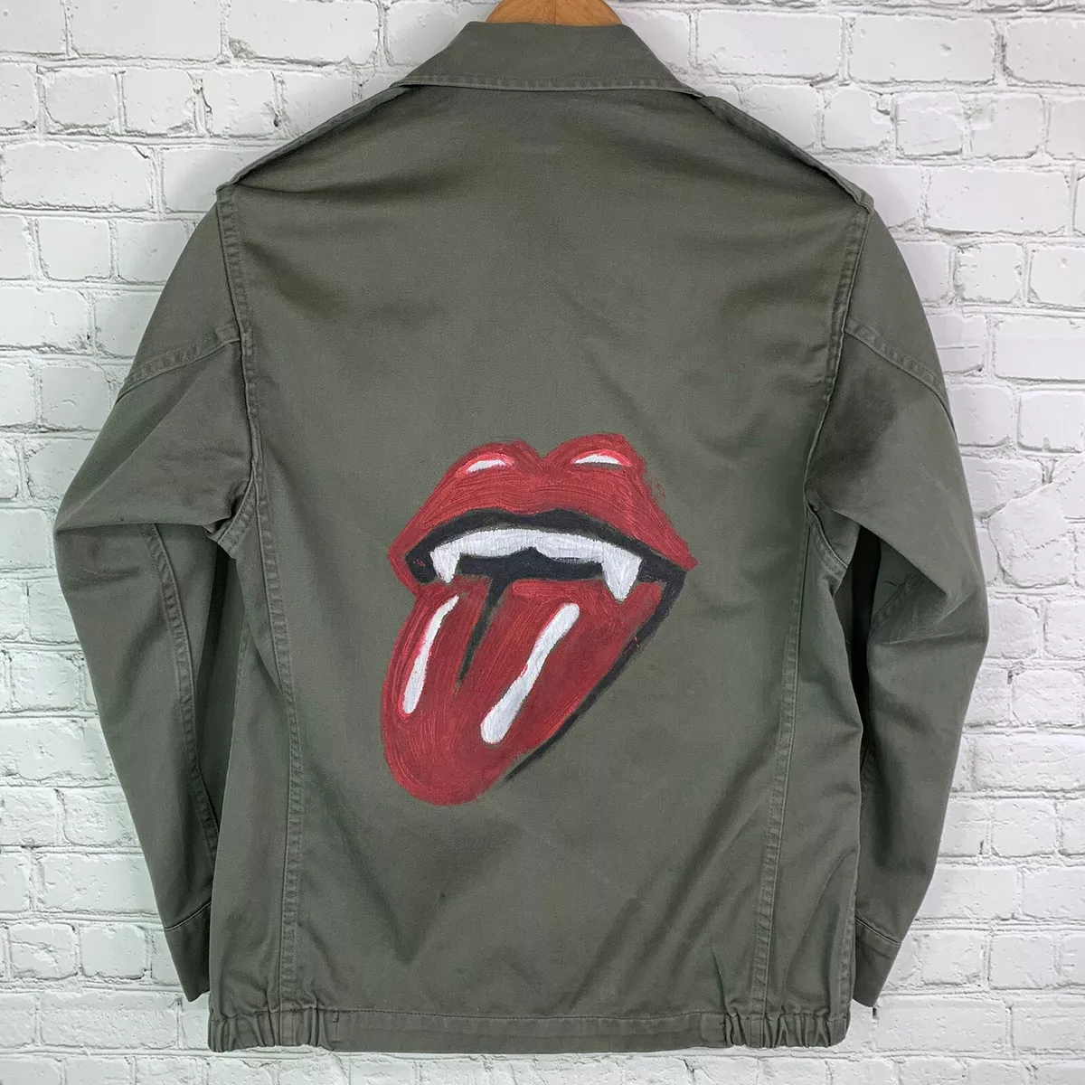 Vintage Paul Boye S M French Military Hand Painted Rolling Stones Jacket