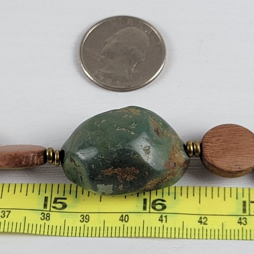Green Stone Nugget Brown Flat Circle Wooden Beaded Necklace And Earrings Set - Picture 10 of 10