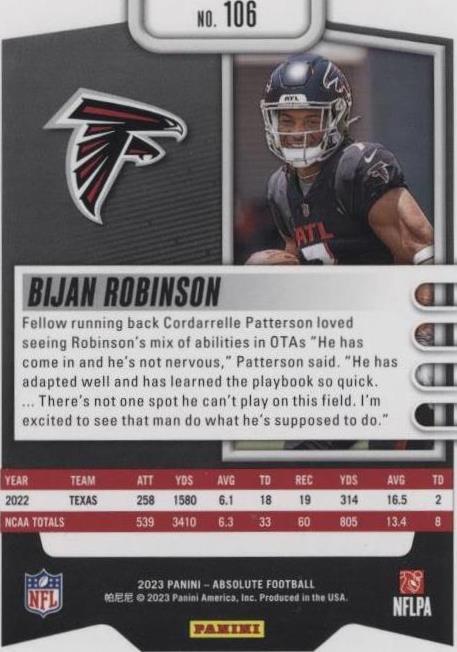 2023 Panini Absolute Bijan Robinson #106