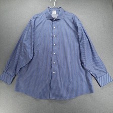 Brooks Brothers Regent Shirt Mens 18 4/5 Blue Red Stripe Non-Iron Cotton Button