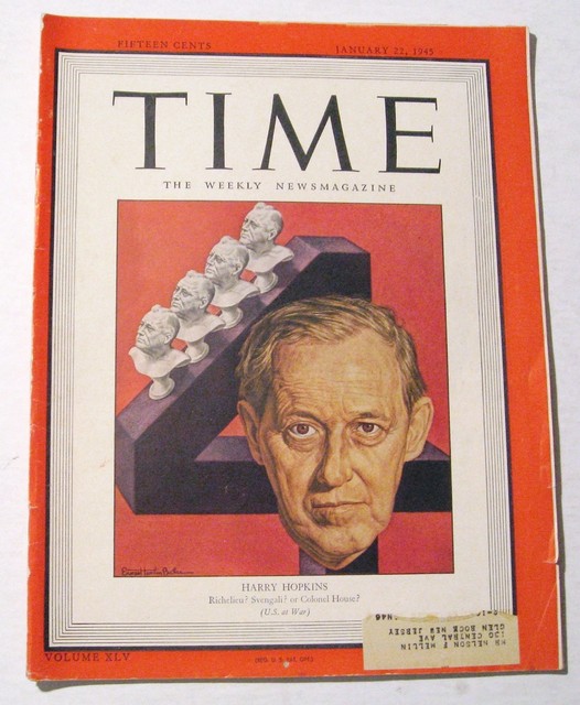 Vintage Time Magazine January 22 1945 Back Issue Harry Hopkins Cover Weekly News