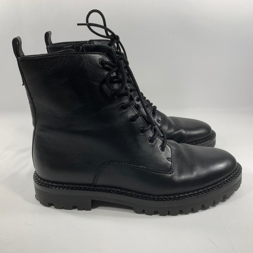 Vince Cabria Lug Combat Boots Black Water Repellent LaceUp SideZip Booties 8½ - Picture 10 of 24