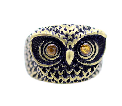 Schöner Vintage Retro Stil klobiger orange Kristall Augen Eule Ring, UK Größe M