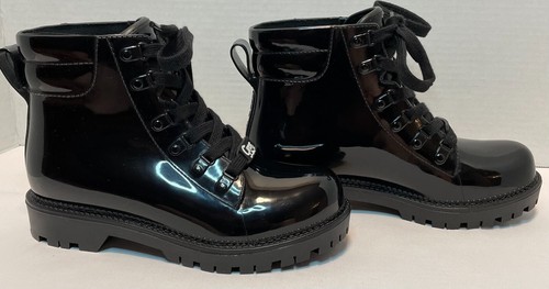 Circus by Sam Edelman Knox Womens Combat Rain Boots Black Patent Leather Sz 6