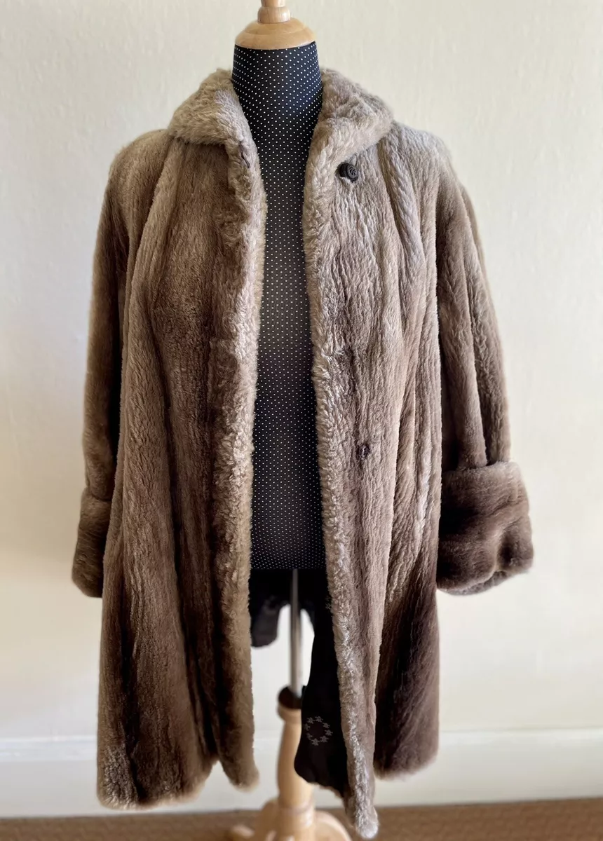 Womens Vintage Faux Fur Mildred Pierce Swing Coat Mint Condition L