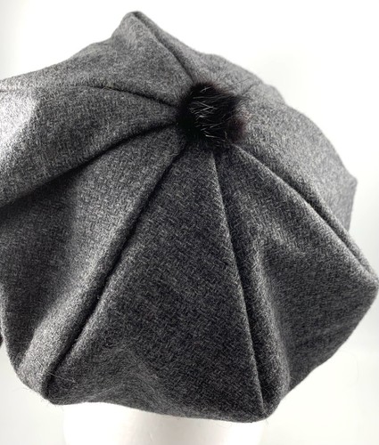 Vintage Baskenmütze grau Wollmischung Betmar gefüttert Samtband Bommel - Bild 5 von 9