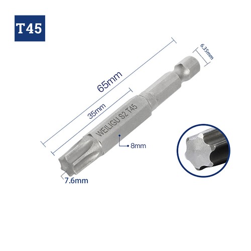 Broca magnética hueca/sólida Torx 65-200 mm extra larga broca de vástago hexagonal seguridad - Imagen 29 de 31