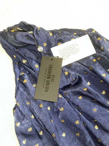 Satin Blouse Navy Gold Heart Print Valentine Puff Sleeves Coquette Plus Size 18 - Picture 14 of 20