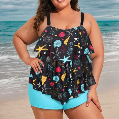 Plus Size Womens Ruffle Tankini Shorts Set Swimming Costume Swimsuit Swim Dress - Picture 3 of 16