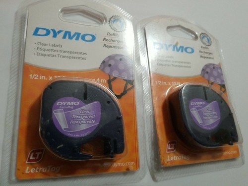 2xDymo Clear LetraTag Labels Refill 1/2" x 13' / 12mm x 4m NEW Sealed Authentic - Picture 3 of 5