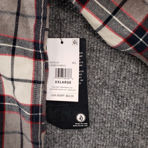 NEW Volcom Button Up Shirt Mens 2XL Gray Caden Plaid Modern Fit Flannel Collared - Picture 10 of 17