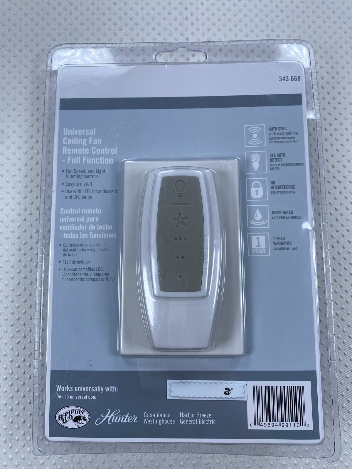Hampton Bay Ceiling Fan Remote (HB_343-668) - White for sale 