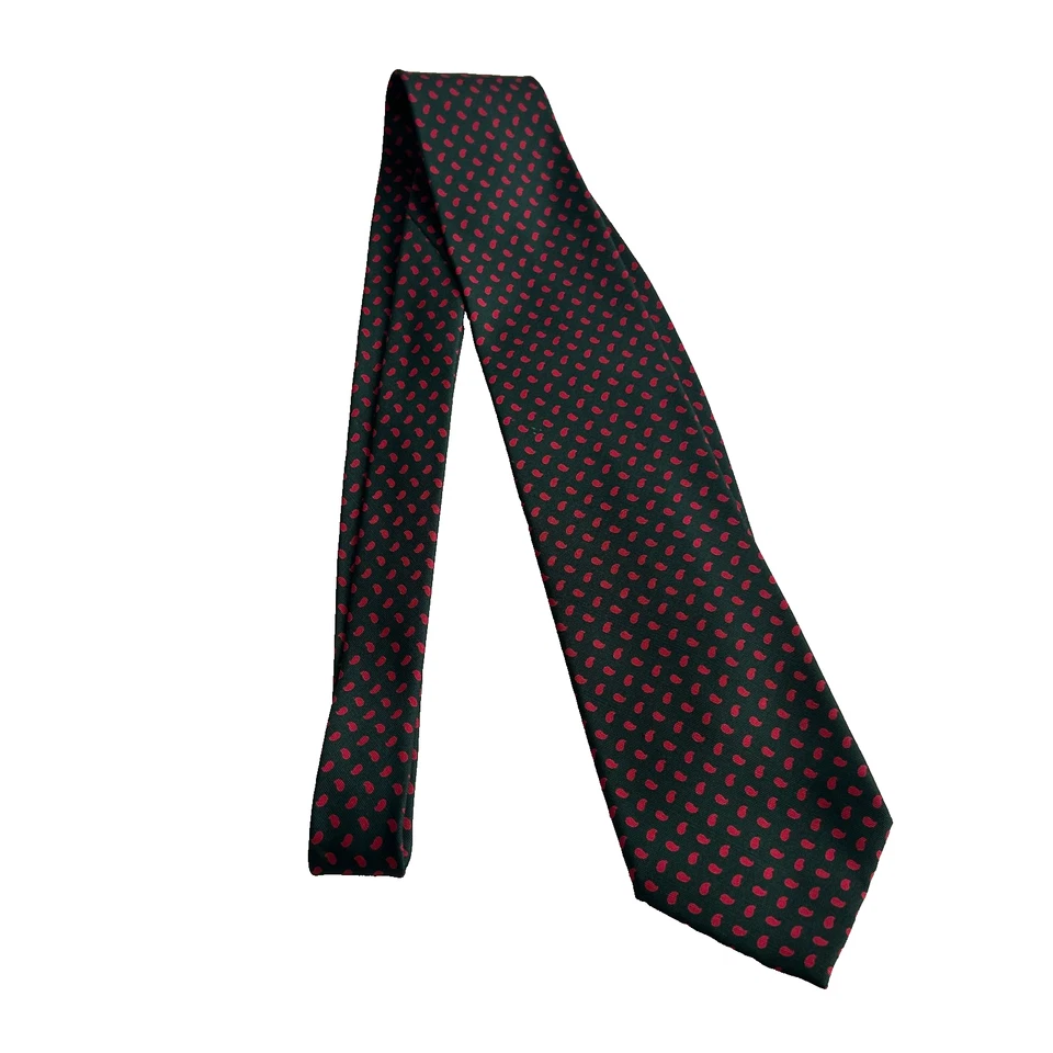 Venanzi Green and Red Paislay Designer Silk Tie Made in Italy - Image 2 of 4