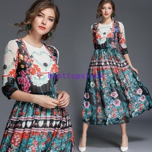 Formal-spring-women-039-s-fashion-temperament-round-collar-3-4sleeve-printed-Dress