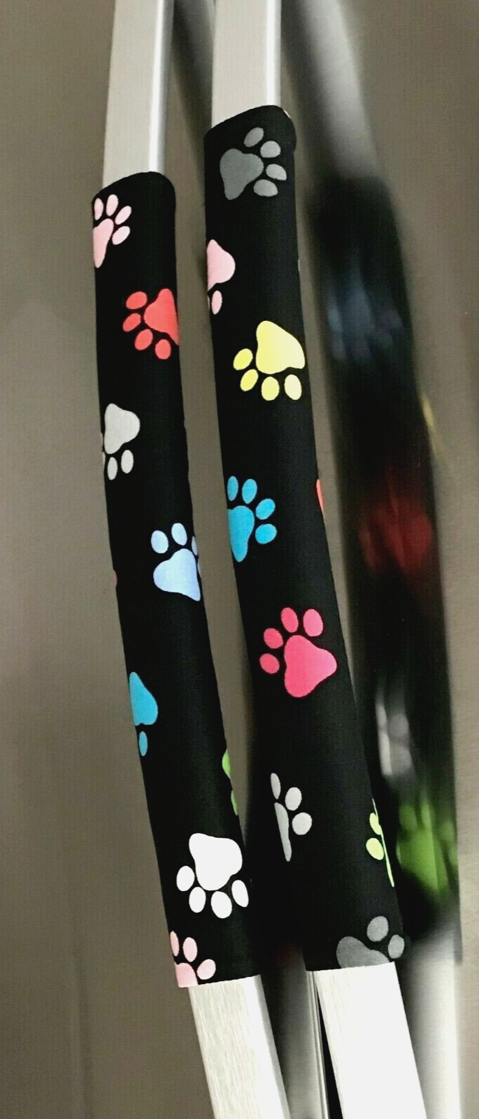 Refrigerator Oven Door Padded Appliance Handle Cover Paw Prints Colored Set of 2