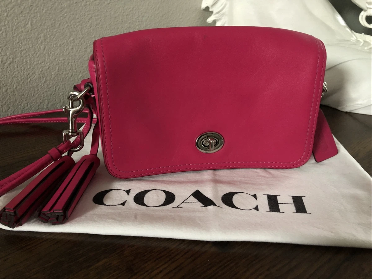 COACH 19914 Dinky Leather Penny Flap Crossbody Bag Hot Pink EUC