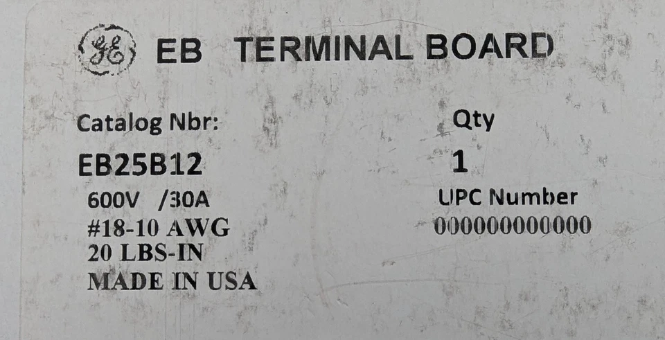 GE EB25B12 Terminal Block with Barrier 12 Position 0.63" Spacing 600V 30A NEW - Image 3 of 4