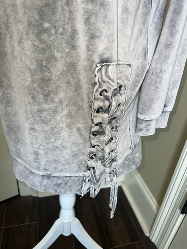 Vintage Havana velvet cold-shoulder dress lace-up accent Gray Women's Medium - Picture 5 of 9
