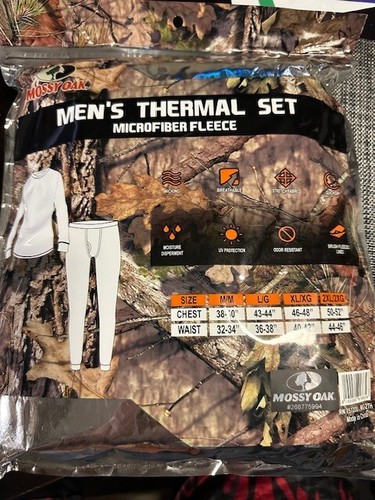 Mossy Oak Long Johns Mens 2XL Thermal 2 Pc Set Black Wicking Quick Dry Fleece - Picture 2 of 2