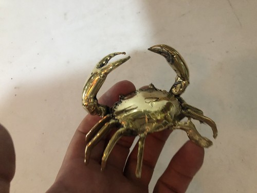2 small MUD CRAB blue swimmer solid brass POLISHED heavy 4" hand made B - Picture 9 of 12