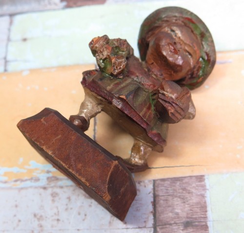 3 Vintage Wood Carved Figures Girl Alpine Hat Man with Accordion Woman Shopping - Picture 3 of 8