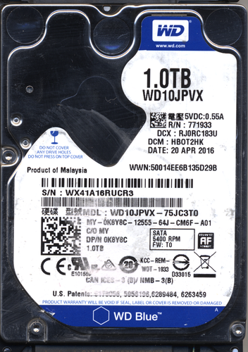 WD 1TB WD10JPVX-75JC3T0 DCM HBOT2HK T2 2060-771960-000 NAPĘD DAWCY