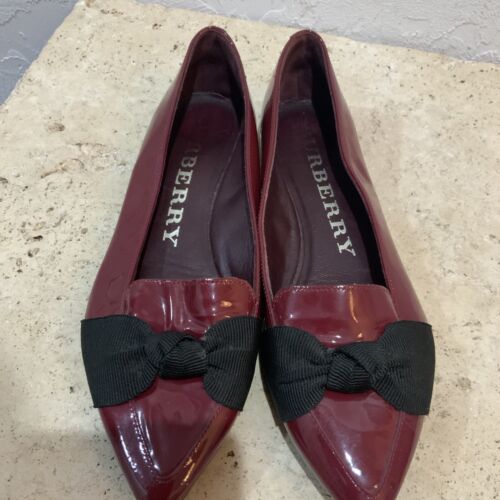 Burberry Burgundy Patent Leather Bow Ballet Flats Size EU 37.5 - US 7.5 - Picture 3 of 8
