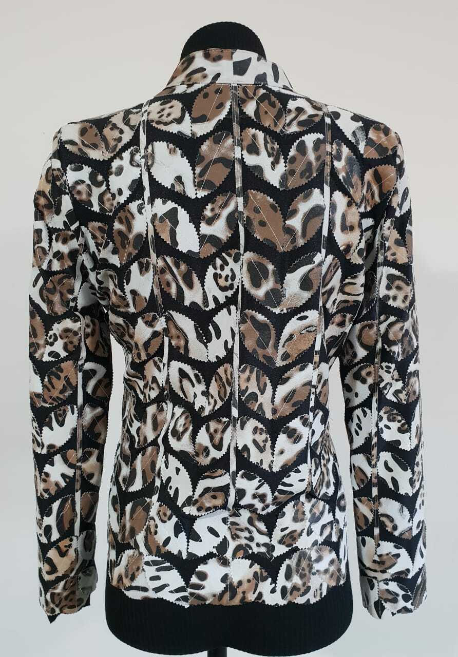 Flower Pattern Black Leather Coat Woman Jacket Leaf Design Zipper Short Tulle D1 - Picture 105 of 125