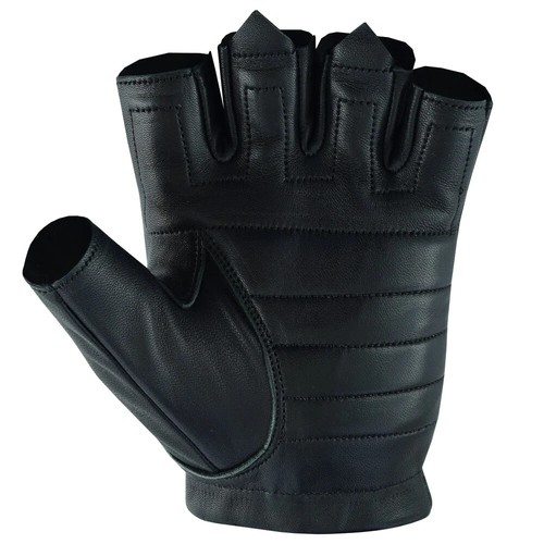 Men's Black Motorcycle Fingerless Leather Half Finger Driving Biker Black Gloves - Picture 5 of 5